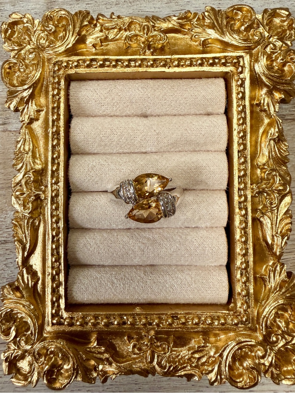 Sterling Silver Dual Pear Citrine with White Topaz Ring - Size 6